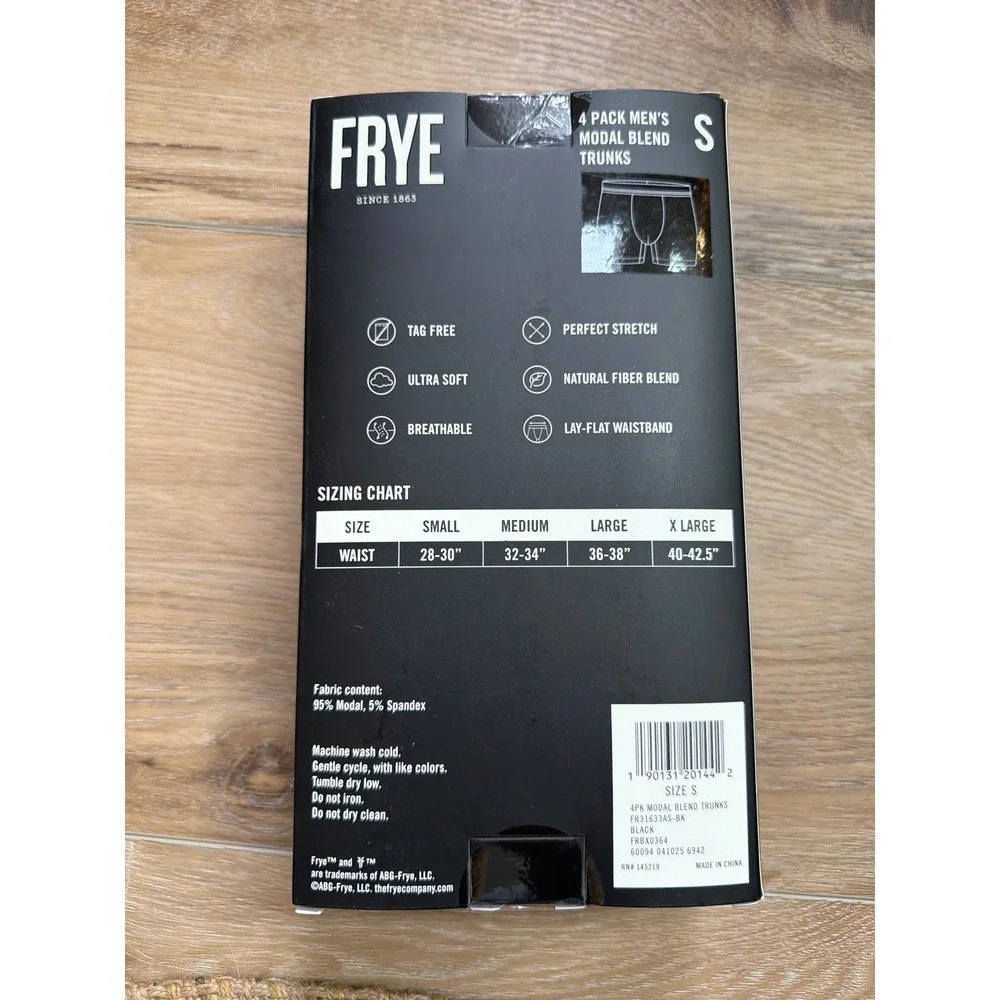 Frye Men's Modal‎ Blend Trunks Underwear 4 Pack Black Small FR31633AS-BK